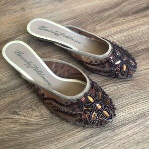 Beverly Feldman Brown Beaded Slip-On Women's Shoes